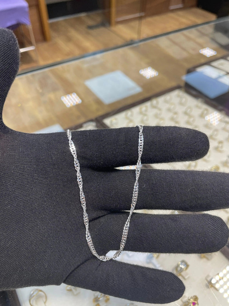 Silver Singapore Link Chain Rhodium Plated Necklace | Shop Online Sarraf Jewellers UK - Sarraf Jewellers