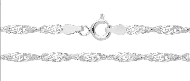 Silver Singapore Link Chain Rhodium Plated Necklace | Shop Online Sarraf Jewellers UK - Sarraf Jewellers