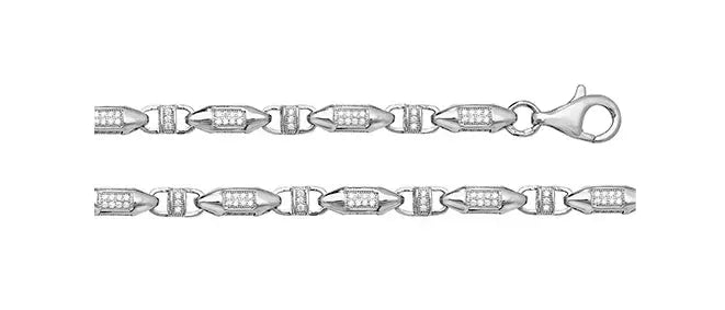 Silver Solid Block Chain Simulated Diamond CZ Design Necklace | Shop Online Sarraf Jewellers UK - Sarraf Jewellers