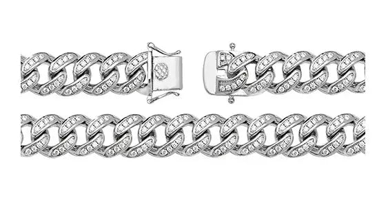 Silver Solid Heavy Curb Chain CZ Simulated Diamond Design Necklace | Shop Online Sarraf Jewellers UK - Sarraf Jewellers