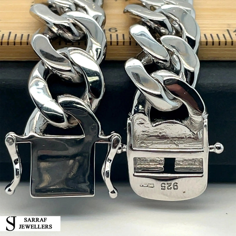 Silver Solid Heavy Curb Chain CZ Simulated Diamond Design Necklace | Shop Online Sarraf Jewellers UK - Sarraf Jewellers