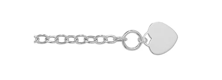 Silver T-Bar Heart Charm Rolo Link Bracelet Ladies Plain Desing Free Engraving | Shop Online Sarraf Jewellers UK - Sarraf Jewellers
