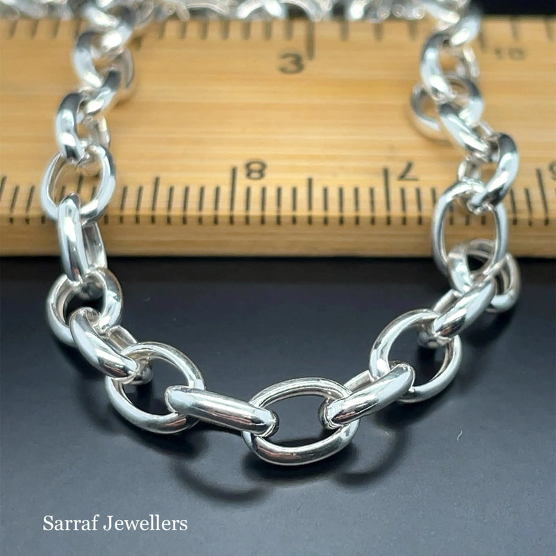Silver T-Bar Heart Charm Rolo Link Bracelet Ladies Plain Desing Free Engraving | Shop Online Sarraf Jewellers UK - Sarraf Jewellers
