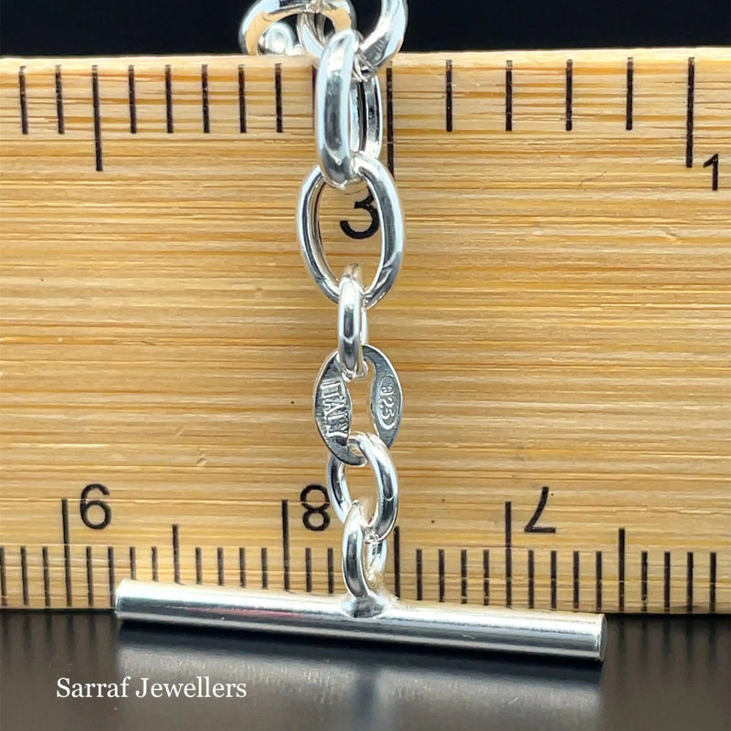 Silver T-Bar Heart Charm Rolo Link Bracelet Ladies Plain Desing Free Engraving | Shop Online Sarraf Jewellers UK - Sarraf Jewellers