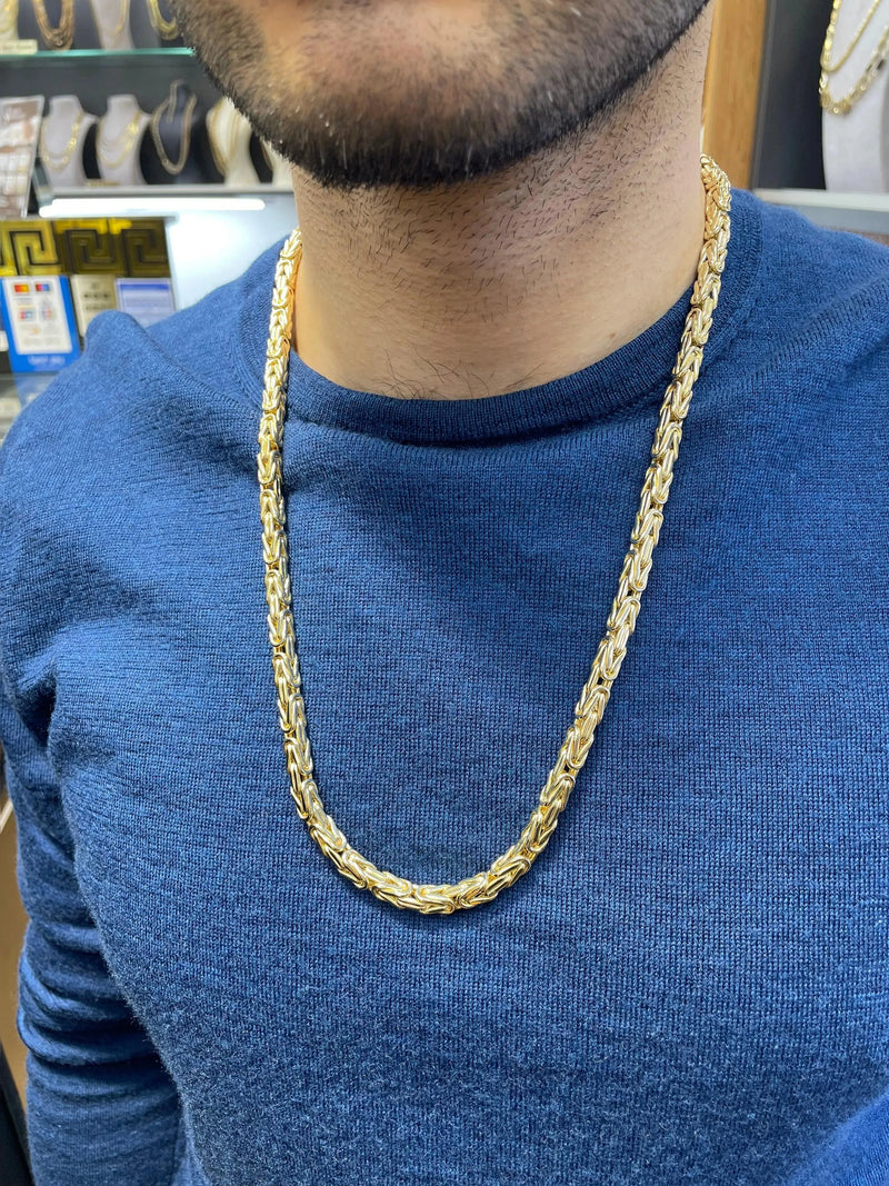 14k Solid Gold Byzantine Mens Chain 25