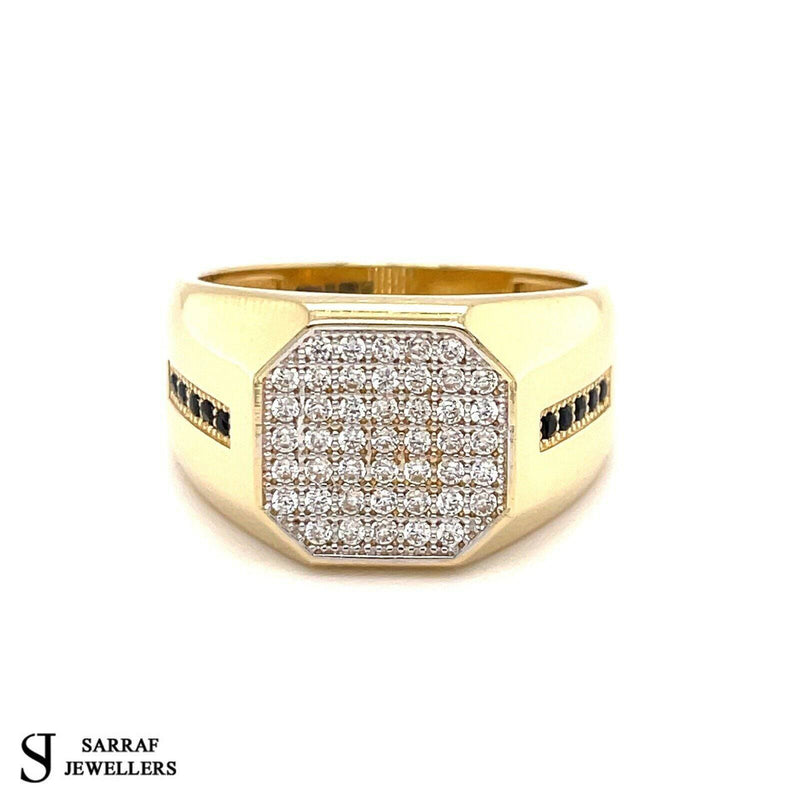 CZ ROUND 585 14ct YELLOW GOLD MENS LINE STYLE DRESS RING ALL Sizes New - Sarraf Jewellers