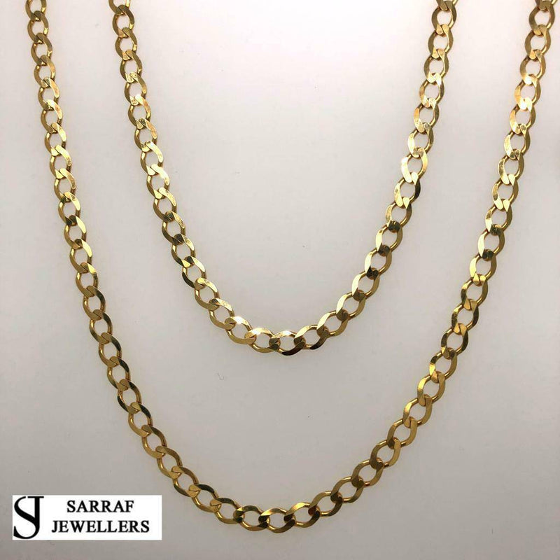 CURB Chain Bracelet Necklace 9ct Yellow Gold 375 Hallmarked 4MM ALL SIZES BRAND NEW - Sarraf Jewellers