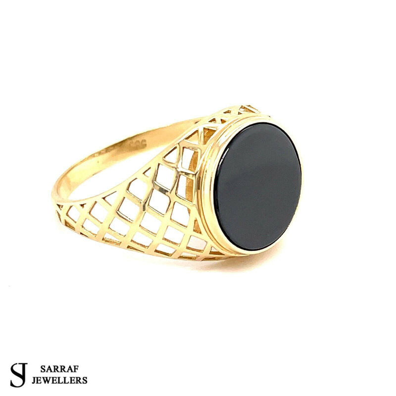 Solid Genuine 14ct Gold Gents Oval Onyx Signet Ring Brand New 4.8gr 585 - Sarraf Jewellers