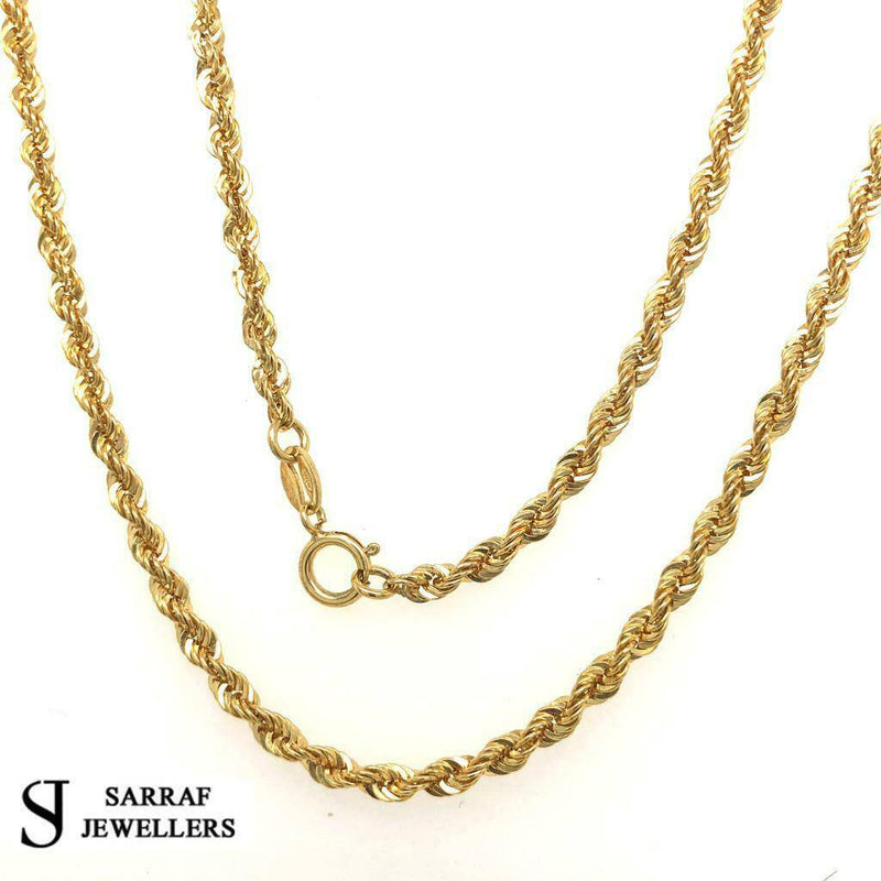 Gold Rope Chain Bracelet 375 9ct Mens Ladies Necklace Hallmarked 3mm Brand NEW - Sarraf Jewellers
