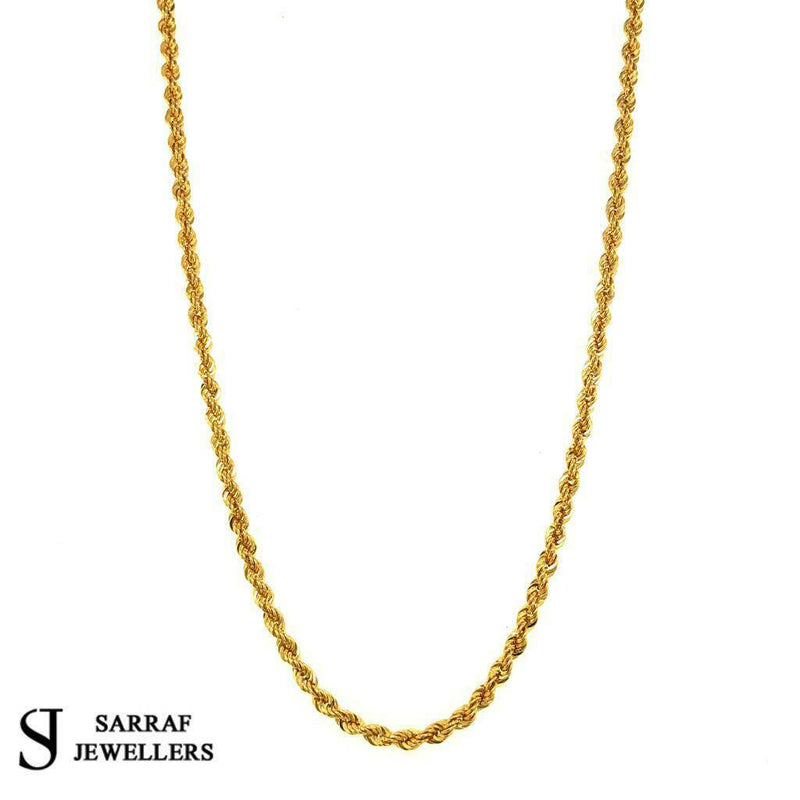 9ct Rope Chain 375 Hallmarked Yellow Gold Necklace Brand New 2MM ALL SIZE NEW - Sarraf Jewellers