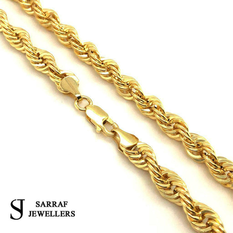 Rope Chain Bracelet 375 9ct Genuine Gold Mens Ladies Necklace Hallmarked 7mm NEW - Sarraf Jewellers