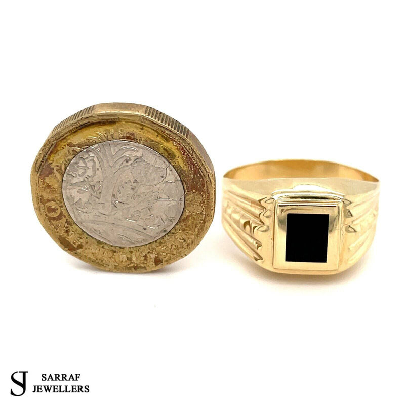 GREEK BLACK PATTERN 585 14ct YELLOW GOLD STYLE DRESS MENS RING - Sarraf Jewellers