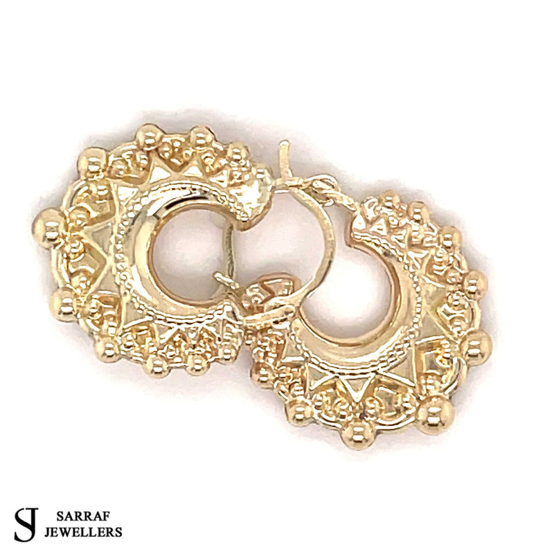 9ct Yellow Gold Victorian Creole Gold Hoop Spiked Creole Earrings