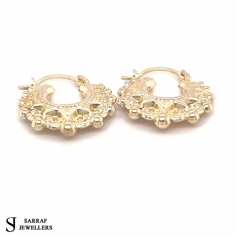 9ct Yellow Gold Victorian Creole, Gold Hoop Spiked Creole Earrings 15mm - Sarraf Jewellers