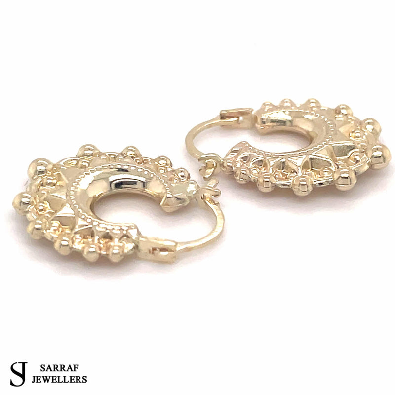 9ct Yellow Gold Victorian Creole, Gold Hoop Spiked Creole Earrings 15mm - Sarraf Jewellers