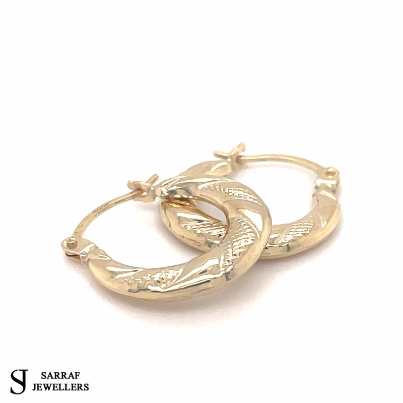 9ct Yellow Gold Earrings, Victorian Creole Hoop, Gold Creole Earrings 8mm - Sarraf Jewellers