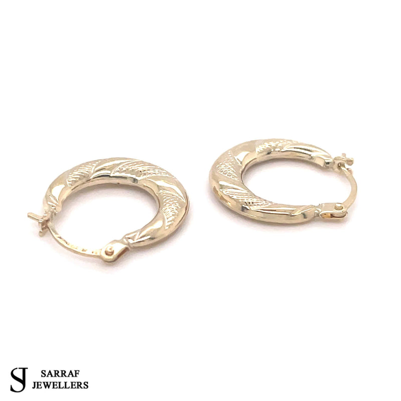 9ct Yellow Gold Earrings, Victorian Creole Hoop, Gold Creole Earrings 8mm - Sarraf Jewellers
