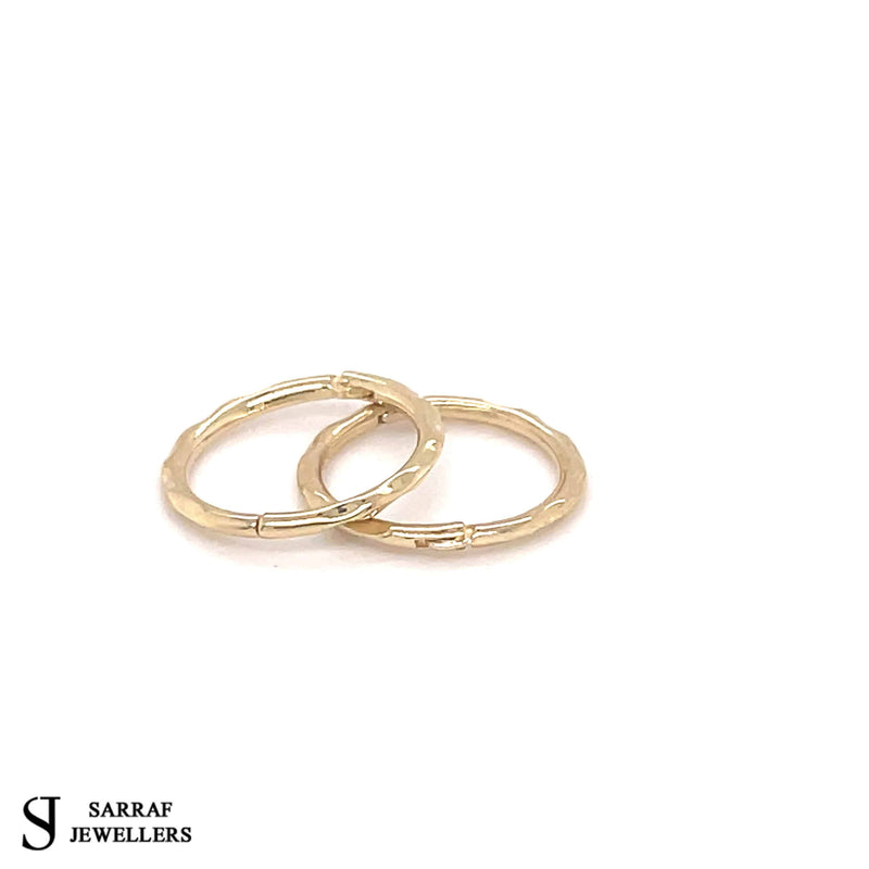 Gold Hinged Hoop Earring, 9ct Yellow Gold Plain Hoop Earrings, 9k Gold Earrings, 15mm - Sarraf Jewellers