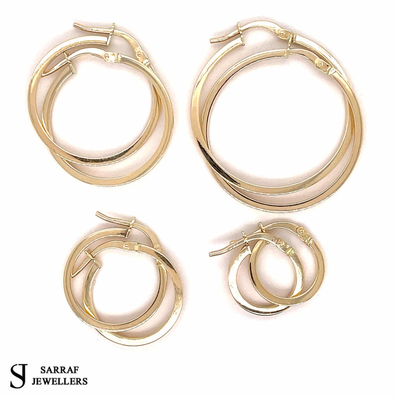 9ct Yellow Gold Plain Hoop Earrings, Gold Earring, 8mm, 10mm, 15mm, 20mm, 25mm, 30mm, 40mm, 50mm - Sarraf Jewellers