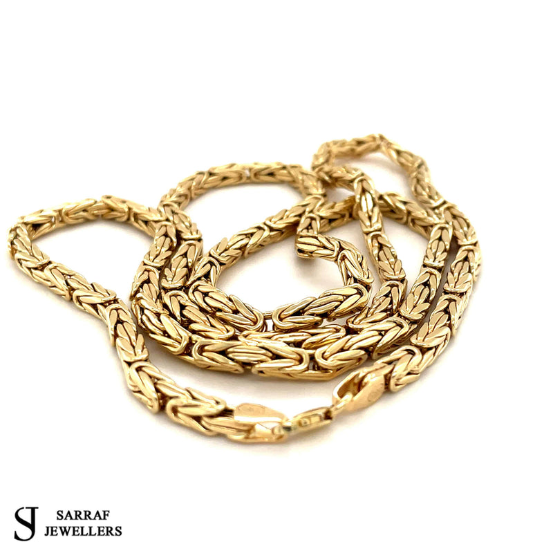 BYZANTINE KING Chain 585 14ct Yellow GOLD Mens SQUARE NECKLACE 26" 3MM - Sarraf Jewellers