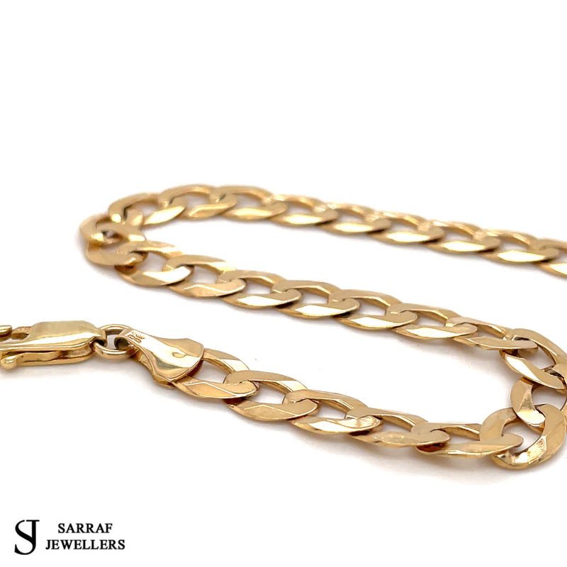 9ct Yellow Gold CHAIN Bracelet UNISEX 375 Hallmarked 7.4gr 8.5" NEW! - Sarraf Jewellers