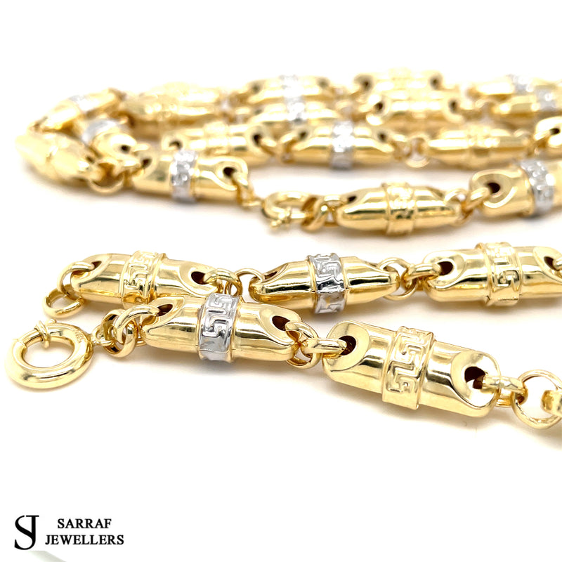 14ct YELLOW GOLD Greek Pattern Chain Necklace & Bracelet 21.6gr 24" & 7.8gr 8" - Sarraf Jewellers