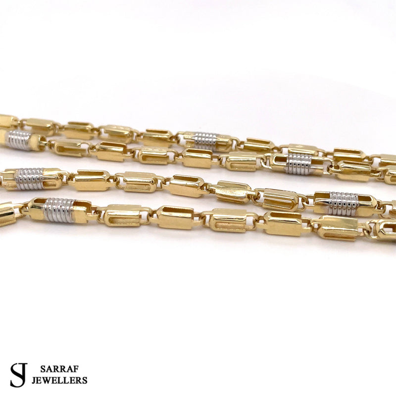14ct YELLOW & WHITE GOLD Greek Pattern Chain Necklace 4mm 25.5" 33.5GR BRAND NEW