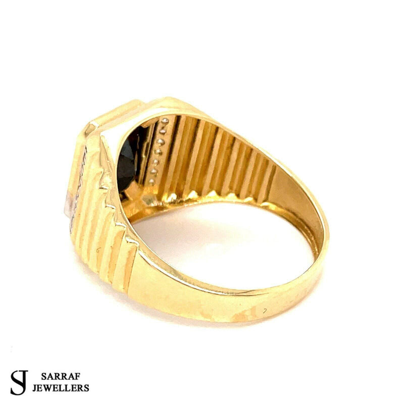 Onyx Cz Heavy Men's Gents Solid 14Ct 14K Yellow Gold Ring 585 New - Sarraf Jewellers