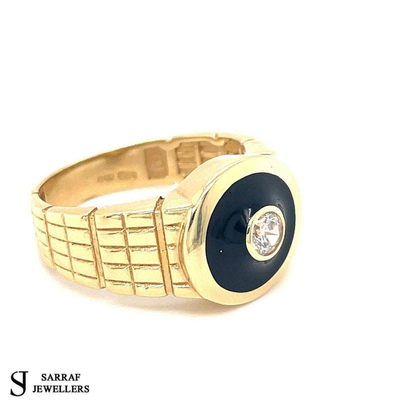 Onyx Cz Heavy Men's Gents Solid 14Ct 14K Yellow Gold Ring 585 Brand New 7.9gr - Sarraf Jewellers