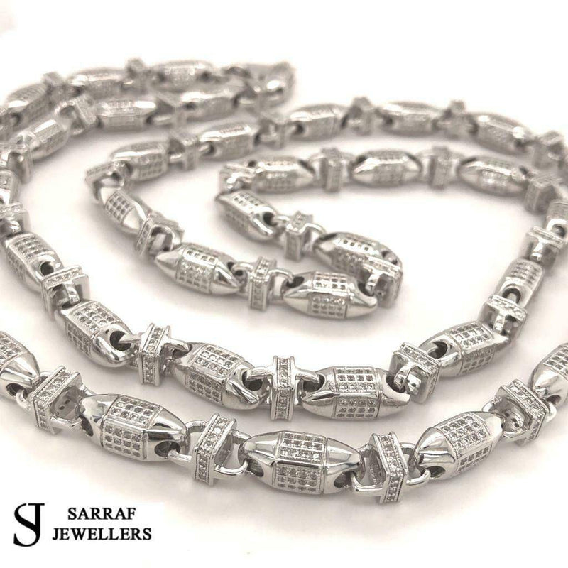 CZ BLOCK CHAIN 925 SOLID Sterling Silver HEAVY SILVER Necklace 6MM Brand NEW Fashion - Sarraf Jewellers