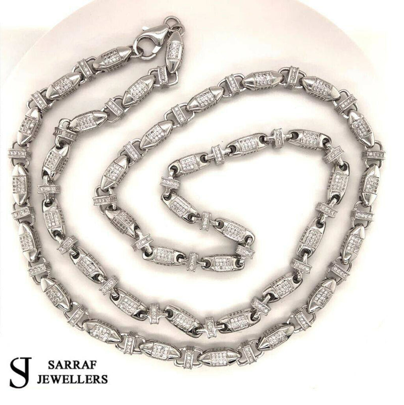 CZ BLOCK CHAIN 925 SOLID Sterling Silver HEAVY SILVER Necklace 6MM Brand NEW Fashion - Sarraf Jewellers