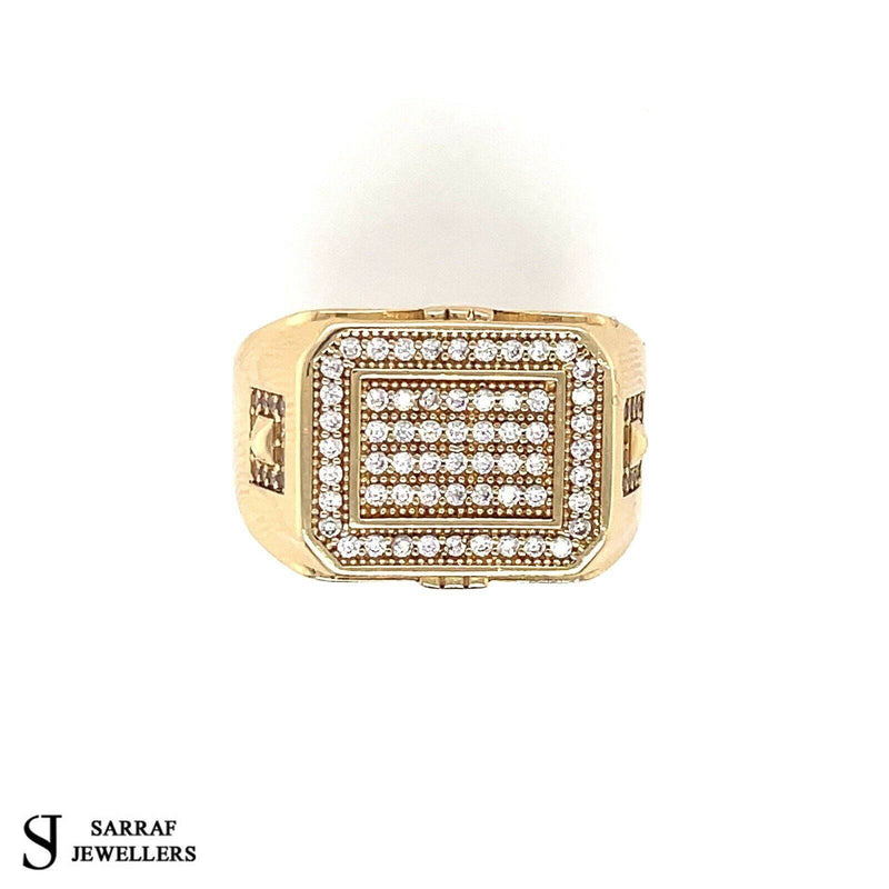 Square Men's Gents Solid 14Ct 14K Yellow Gold Ring 585 Brand New 10.70gr Pinky - Sarraf Jewellers