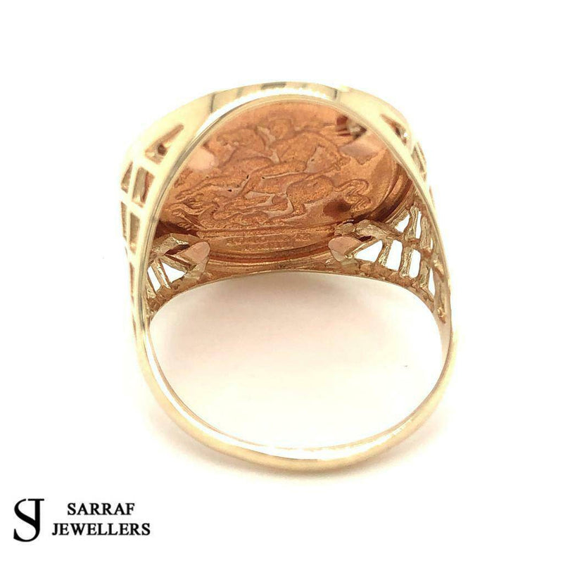SOVEREIGN RING 375 9ct 9K YELLOW GOLD CLASSIC St George Dragon Slayer ALL SIZES - Sarraf Jewellers