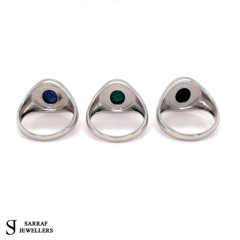 Oval Onyx Ring, Malachite Ring, Lapis Lazuli Ring, Solid 925 Sterling Silver Men's Oval Black, Blue, Green, Signet Ring - Sarraf Jewellers