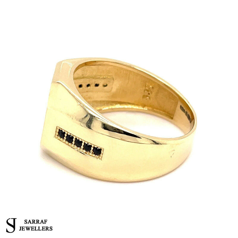 CZ ROUND 585 14ct YELLOW GOLD MENS LINE STYLE DRESS RING ALL Sizes New - Sarraf Jewellers