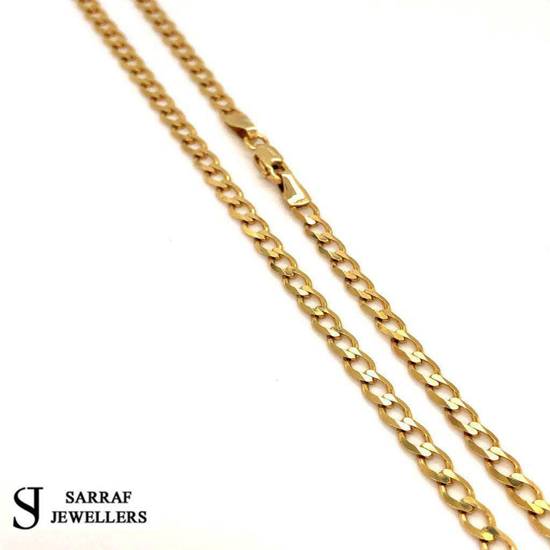 CURB Chain Bracelet Necklace 9ct Yellow Gold 375 Hallmarked 4MM ALL SIZES BRAND NEW - Sarraf Jewellers