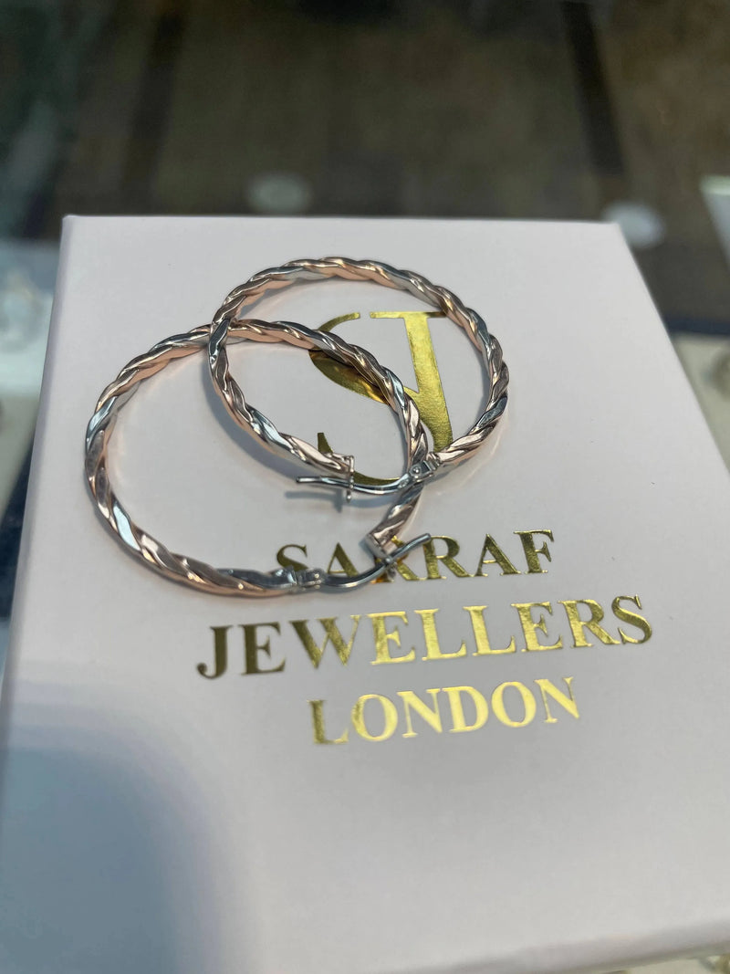 9 carat Rose White Gold Multi-Tone Double Colour Ladies Womens Hoop Earrings - Sarraf Jewellers