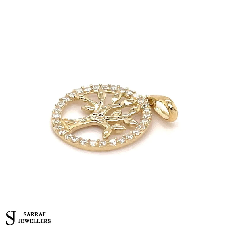 9ct Cz Gold Round Tree of Life Pendant, Cubic Zirconia Tree of Life, Round Tree of Life, Gifts for her - Sarraf Jewellers