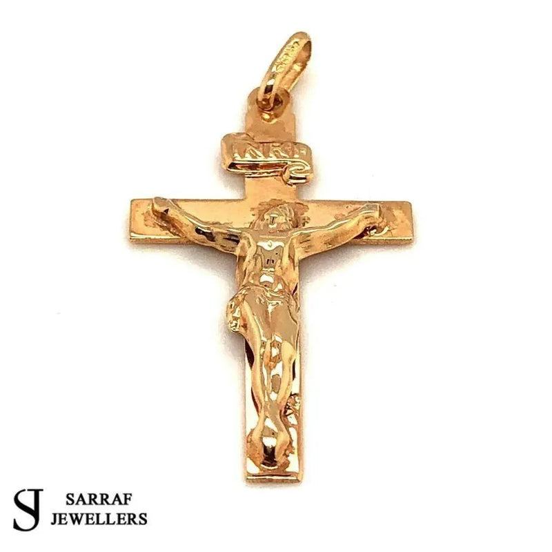 9ct Yellow Gold 375 Hallmarked Crucifix Cross Jesus Brand **New* - Sarraf Jewellers
