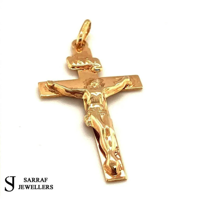 9ct Yellow Gold 375 Hallmarked Crucifix Cross Jesus Brand **New* - Sarraf Jewellers