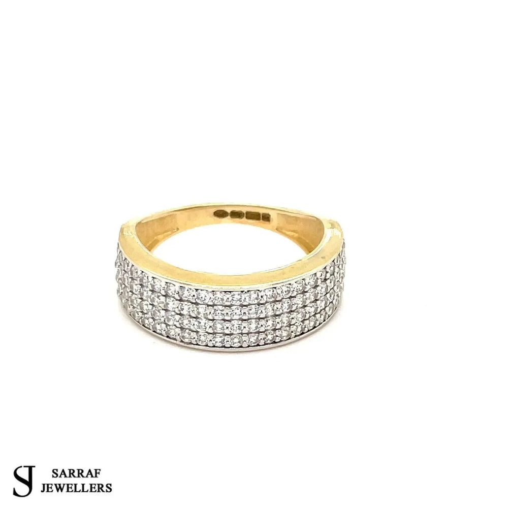 9ct Yellow Gold 4-Row CZ Ring Simulated Diamond | Sarraf Jewellers UK