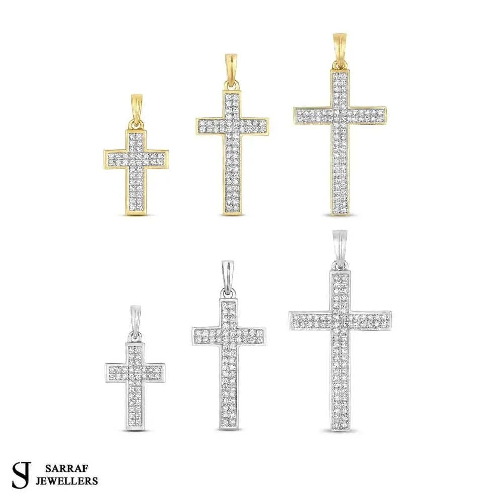 9ct Yellow/White Gold Real Diamond Cross Pendant | Sarraf Jewellers UK