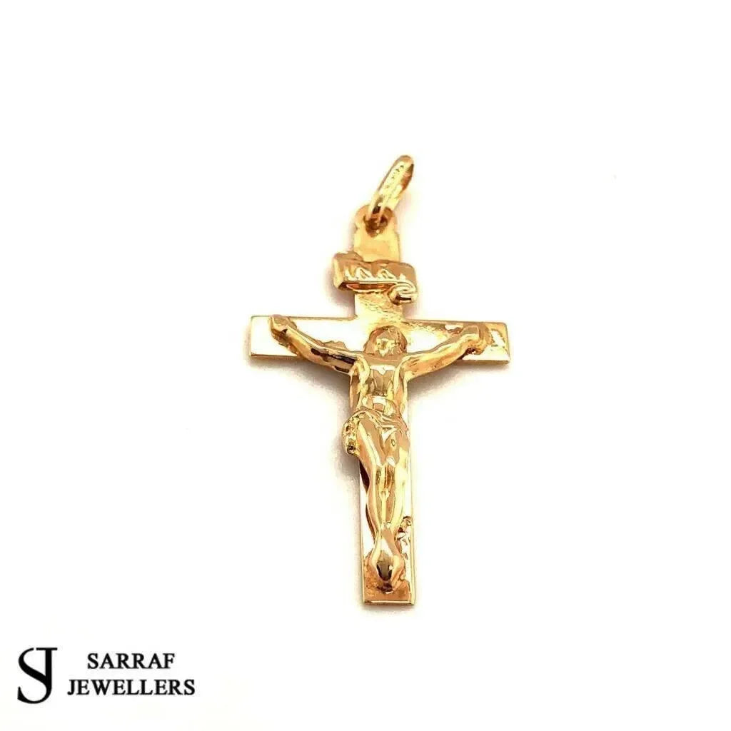 9ct-yellow-gold-crucifix-jesus-cross-pendant-small-medium-large-or-shop-online-sarraf-jewellers-uk-1 - Sarraf Jewellers