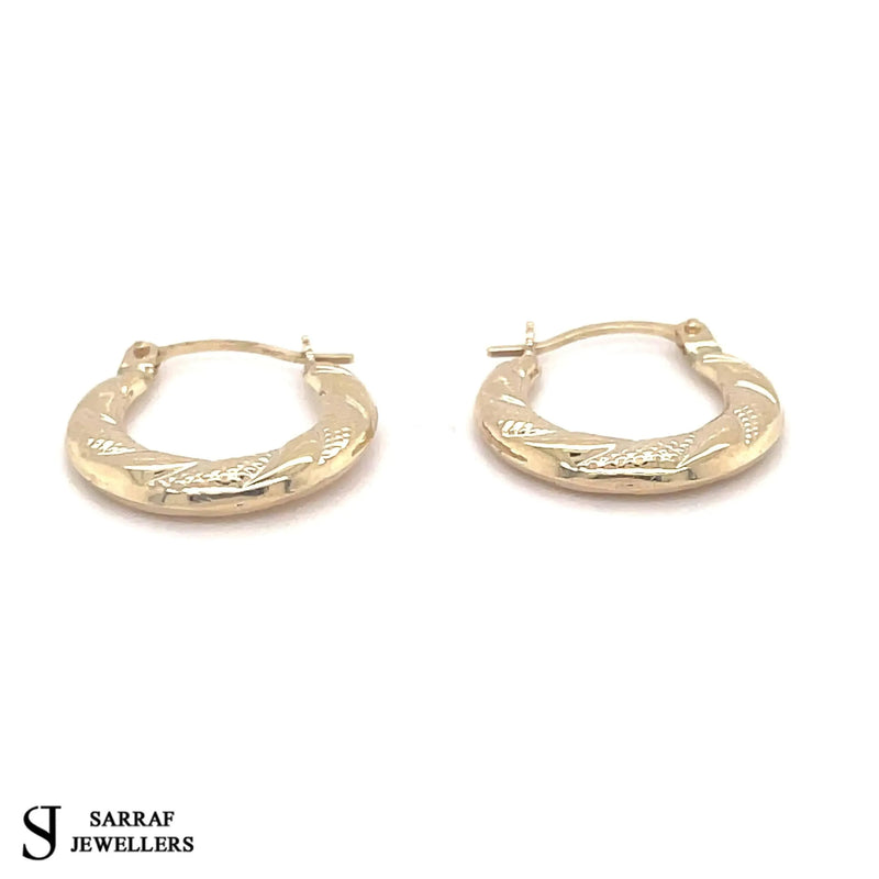 9ct Yellow Gold Earrings, Victorian Creole Hoop, Gold Creole Earrings 8mm - Sarraf Jewellers