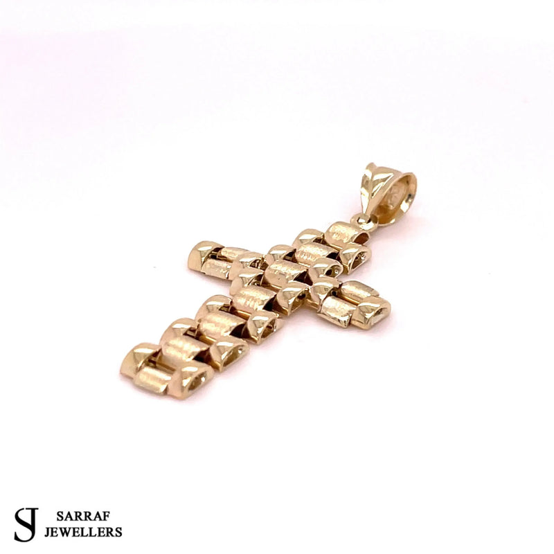 9ct Yellow Gold Fancy Link Cross Pendant 375 Hallmarked BRAND NEW Mens Pendant - Sarraf Jewellers