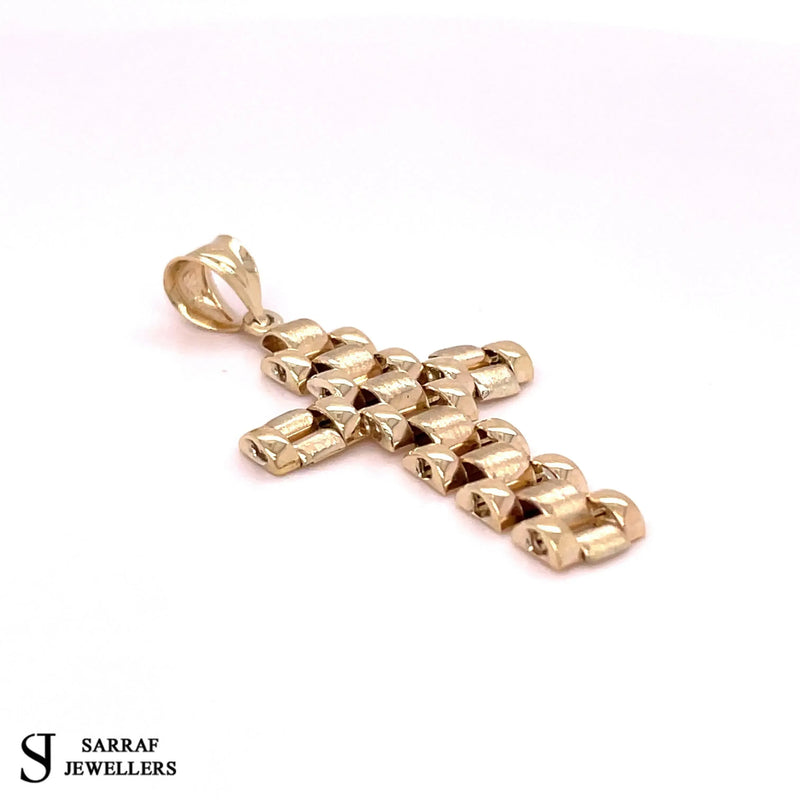 9ct Yellow Gold Fancy Link Cross Pendant 375 Hallmarked BRAND NEW Mens Pendant - Sarraf Jewellers