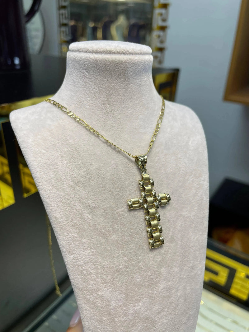 9ct Yellow Gold Fancy Link Cross Pendant 375 Hallmarked BRAND NEW Mens Pendant - Sarraf Jewellers