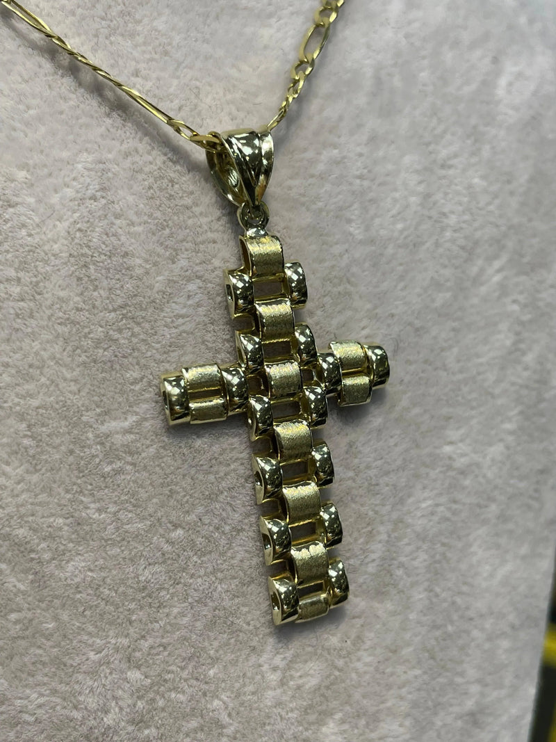 9ct Yellow Gold Fancy Link Cross Pendant 375 Hallmarked BRAND NEW Mens Pendant - Sarraf Jewellers