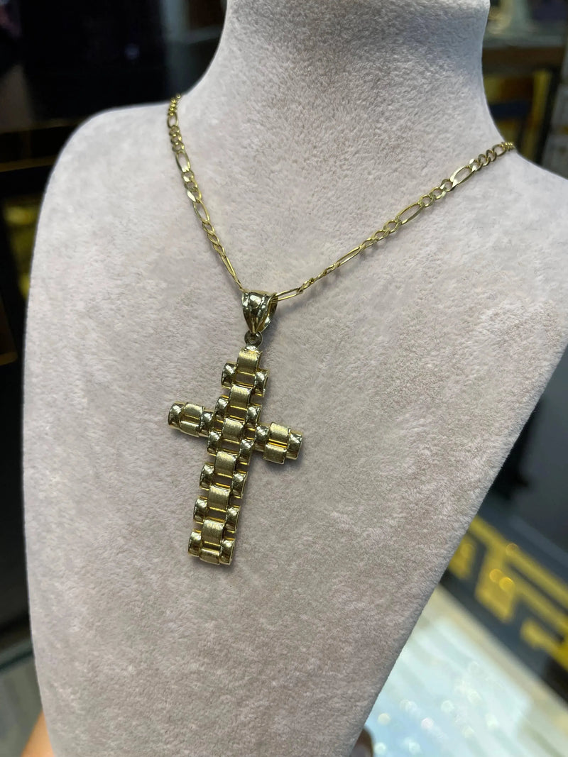 9ct Yellow Gold Fancy Link Cross Pendant 375 Hallmarked BRAND NEW Mens Pendant - Sarraf Jewellers