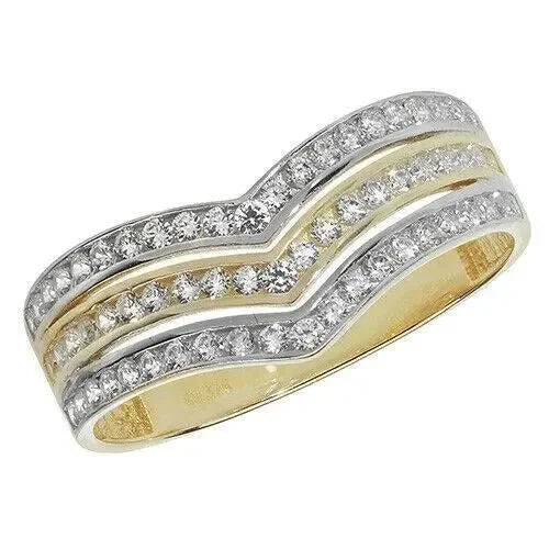9ct-yellow-gold-ladies-3-rows-wishbone-ring-cz-simulated-diamond-design-uk-hallmarked-or-shop-online-sarraf-jewellers-uk-1 - Sarraf Jewellers